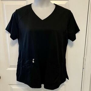 Beyond Scrubs Women's Size XL Black V-Neck Scrub‎ Top Short Sleeve Zip Pocket